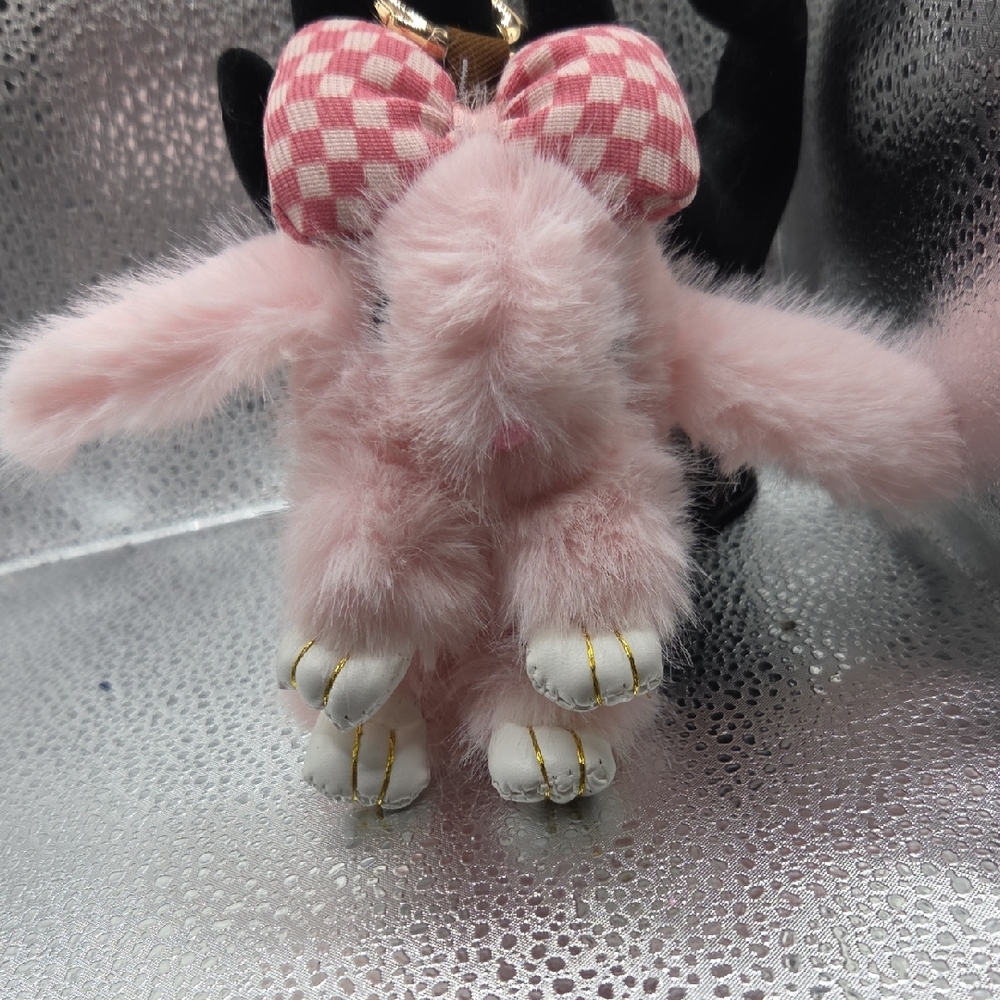 Keychain, Pink Furry with Checkered Bow NWOT